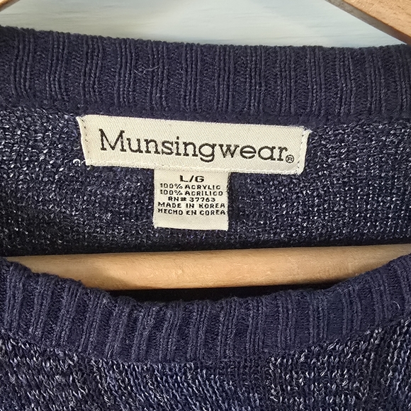 Vintage 80s 90s Munsingwear Blue Geometric Tight Knit Pullover Sweater Large - Picture 6 of 6